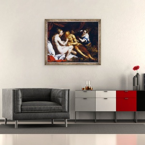 Tablou inramat - Pierre Joseph Verhaghen - Lot si fiicele sale, 70 x 85 cm - Img 2