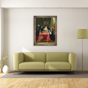 Tablou inramat - Pierre-Louis Dumesnil the Younger - Christina a Suediei 1626-89 si Curtea sa, detalii despre Regina si Rene Descartes 1596-1650 la masa ulei pe panza, 60 x 80 cm - Img 2