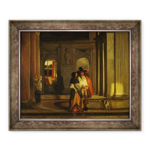 Tablou inramat - Pieter de Hooch - Plecand la plimbare, 50 x 60 cm