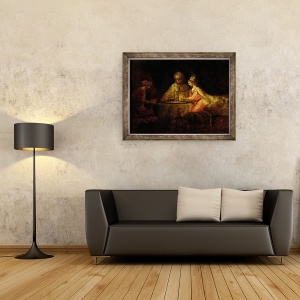 Tablou inramat - Rembrandt Harmensz van Rijn - Ahasverus Xerxes, Haman si Estera, 60 x 80 cm - Img 2