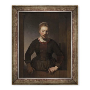 Tablou inramat - Rembrandt Harmensz van Rijn - Tanara femeie la o jumatate de usa deschisa, 50 x 60 cm
