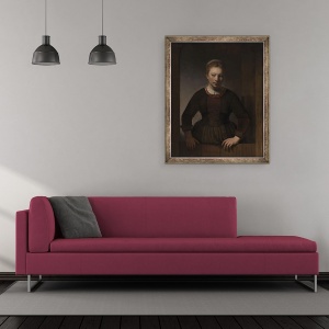 Tablou inramat - Rembrandt Harmensz van Rijn - Tanara femeie la o jumatate de usa deschisa, 50 x 60 cm - Img 2
