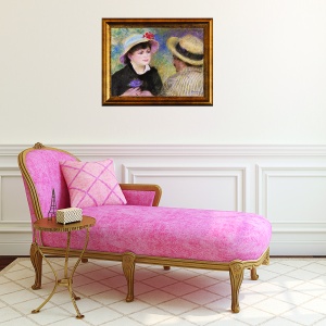 Tablou decorativ cuplu în barcă în ramă aurie