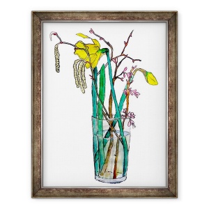 Tablou inramat - Sarah Thompson-Engels - Narcisele si catkins, 60 x 80 cm