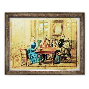 Tablou inramat - Scoala austriaca - imparateasa Maria Teresa a Austriei jucand carti cu maresalul Karoly Batthyany 1698-1772, Nadasky si maresalul Leopold Joseph, Contele von Daun 1705-66, 60 x 80 cm