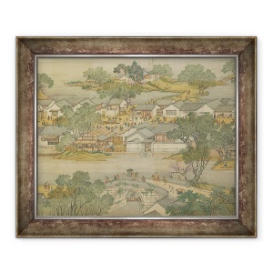 Tablou inramat - Scoala Chineza Dinastia Qing - De-a lungul raului in timpul Festivalului Qingming, Qing Court Version, mana de defilare, 50 x 60 cm