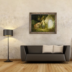 Tablou inramat - scoala engleza - Miranda, Prospero si Ariel, din Furtuna de William Shakespeare, 60 x 80 cm - Img 2