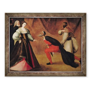 Tablou inramat - Scoala franceza - Scena dintr-o piesa de teatru ulei pe panza, 60 x 80 cm