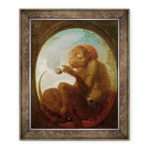 Tablou inramat - Scoala Franceza - Semneaza cu o maimuta care fumeaza o teava, 50 x 60 cm