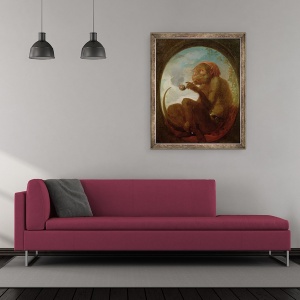 Tablou inramat - Scoala Franceza - Semneaza cu o maimuta care fumeaza o teava, 50 x 60 cm - Img 2