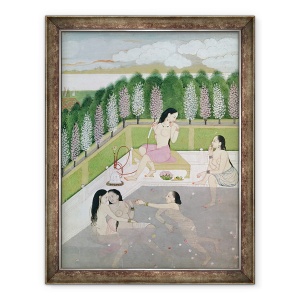 Tablou inramat - Scoala indiana - Fete Baie, Stil Pahari, scoala Kangra, Himachel Pradesh, 60 x 80 cm