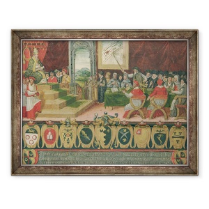 Tablou inramat - Scoala Italiana - Discutia privind reforma calendarului in cadrul Papei Grigore al XIII-lea 1502-85 inlocuita cu Calendarul gregorian, Roma, 70 x 90 cm
