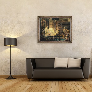 Tablou inramat - Scoala Italiana - Pregatirea peisajului intr-un teatru, 60 x 80 cm - Img 2