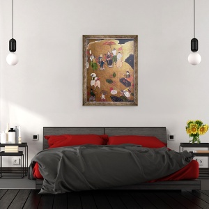 Tablou inramat - Scoala japoneza - Sosirea portughezilor in Japonia, detaliu al portughezilor care comanda debarcarea, de pe un ecran Namban Byobu, 60 x 80 cm - Img 3