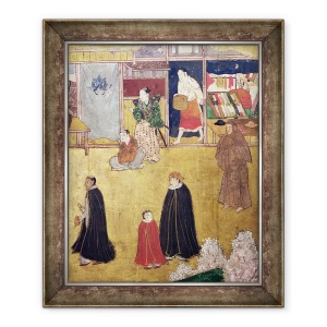 Tablou inramat - Scoala Japoneza - Sosirea portughezilor in Japonia, detalii de magazine de pe un ecran Namban Byobu, 70 x 85 cm