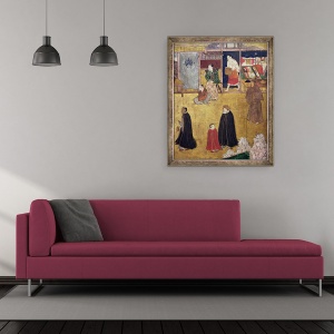 Tablou inramat - Scoala Japoneza - Sosirea portughezilor in Japonia, detalii de magazine de pe un ecran Namban Byobu, 70 x 85 cm - Img 2