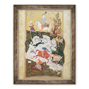 Tablou inramat - Scoala Persana - Scene de vanatoare din Cartea iubirii, 60 x 80 cm