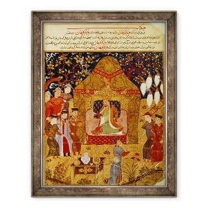 Tablou inramat - Scoala Persana - Temujin a proclamat el insusi Genghis Han, fiii sai Ogodei si Joci la dreapta, 60 x 80 cm