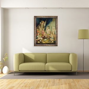 Tablou inramat - Scoala spaniola - Montezuma isi declara loialitatea fata de regele Spaniei inaintea lui Cortes, 60 x 80 cm - Img 2
