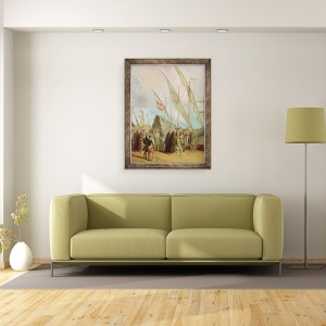 Tablou inramat - Scoala spaniola - Plecarea lui Cristofor Columb 1451-1506 din Palos, 60 x 80 cm - Img 2