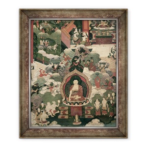 Tablou inramat - Scoala Tibetana - Viata lui Buddha Sakymuni, 70 x 85 cm