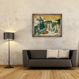 Tablou inramat - Scoala Toscana - Sfantul Gerasimus in desertul Thebaid cu leul pe care l-a imblanzit indepartand un ghimpe din laba sa, 70 x 90 cm - Img 2