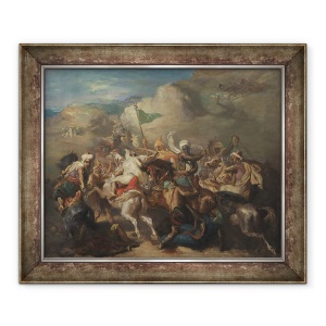 Tablou inramat - Theodore Chasseriau - Lupta de calareti arabi in jurul unui standard Bataille de cavaliers Arabes autour dun étendard, 50 x 60 cm