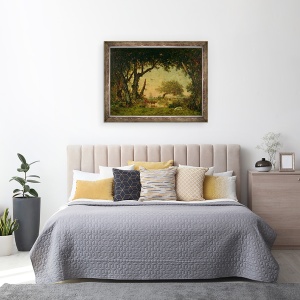 Tablou inramat - Theodore Rousseau - Marginea padurii la Fontainebleau, apusul soarelui, 70 x 90 cm - Img 3