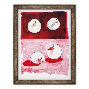 Tablou înrămat pasări alb-negru pe fundal roșu 70x90 cm