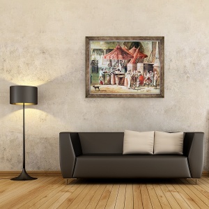 Tablou inramat - Thomas Naudet - Place de lApport-Paris in fata Grand Chatelet, detaliu de comercianti de piata si artisti de strada, 70 x 90 cm - Img 3
