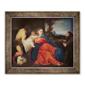 Tablou inramat - Titian - Fecioara si Pruncul cu Sfantul Ioan Botezatorul si Donatorul, 50 x 60 cm