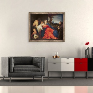 Tablou inramat - Titian - Fecioara si Pruncul cu Sfantul Ioan Botezatorul si Donatorul, 50 x 60 cm - Img 2