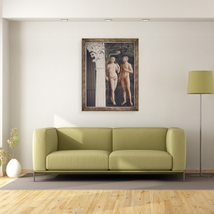 Tablou inramat - Tommaso Masolino da Panicale - Ispita lui Adam si a Evei, 60 x 80 cm - Img 2
