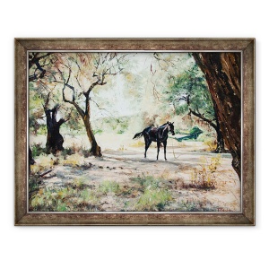 Tablou inramat - Tony Fandino - Black Horse in compensare, Skiathos, 70 x 90 cm