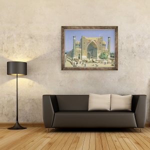 Tablou inramat - Vasili Vasilievich Vereshchagin - Medrasah Shir-Dhor la sediul Registan din Samarkand, 60 x 80 cm - Img 2