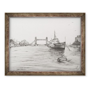 Tablou inramat - Vincent Alexander Booth - HMS Belfast pe raul Tamisa Londra, 2006, 60 x 80 cm