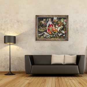 Tablou inramat - Vincenzo Campi - Marta pregateste masa pentru Iisus sau Iisus la Casa Marta si Maria, 70 x 90 cm - Img 2