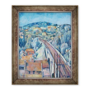 Tablou inramat - Walter Rosam - Podul de cale ferata la Meulen, 50 x 60 cm