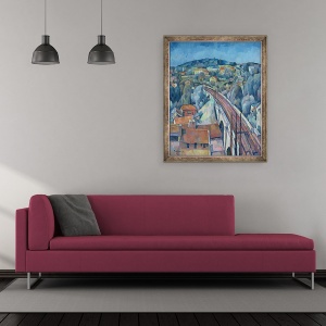 Tablou inramat - Walter Rosam - Podul de cale ferata la Meulen, 50 x 60 cm - Img 2