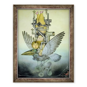Tablou inramat - Wayne Anderson - Fata de echilibrare pe pasare mecanica pe sarma, 60 x 80 cm