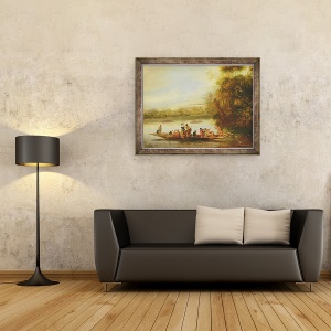 Tablou inramat - Willem Schellinks - Un peisaj cu un feribot aglomerat care traverseaza apa in prim-plan, 60 x 80 cm - Img 2