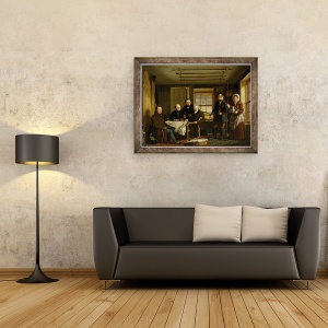 Tablou inramat - William Shiels - Discutarea unei capturi de somon intr-o cabana de pescuit scotiana, 70 x 90 cm - Img 2
