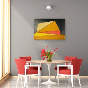 Tablou canvas - Acoperisul Galben, Cladire, Arhitectura, Cubism, 60 x 90 cm - Img 4