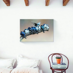 Tablou canvas decorativ cu păsări pe creangă albastră, 80x120 cm