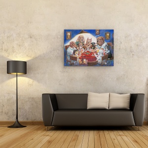 Tablou canvas - Animale, Caini, Societate, Carti De Joc, Pictura, 75 x 100 cm - Img 2
