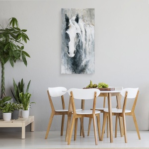 Tablou canvas - Animale, Cal Alb si Negru, Pictura , 50 x 100 cm - Img 4