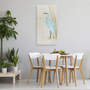 Tablou canvas - Animale, Egret, Albastru si Alb, Pictura, 50 x 100 cm - Img 4