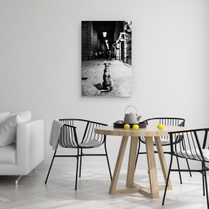 Tablou canvas - Asteptarea, Strada, Caine, Pet, Alb-Negru, Oameni, 40 x 60 cm - Img 4