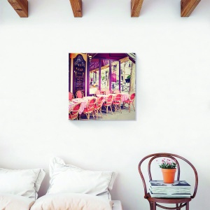 Tablou decorativ modern living cu scenă de bistro pe pânză, 60x60 cm