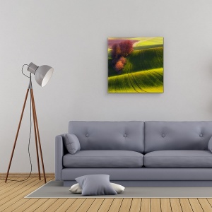 Tablou Canvas - Campuri Verzi, Moravia, Verde, Peisaj, Copaci, Agricultura, 60 x 60 cm - Img 2
